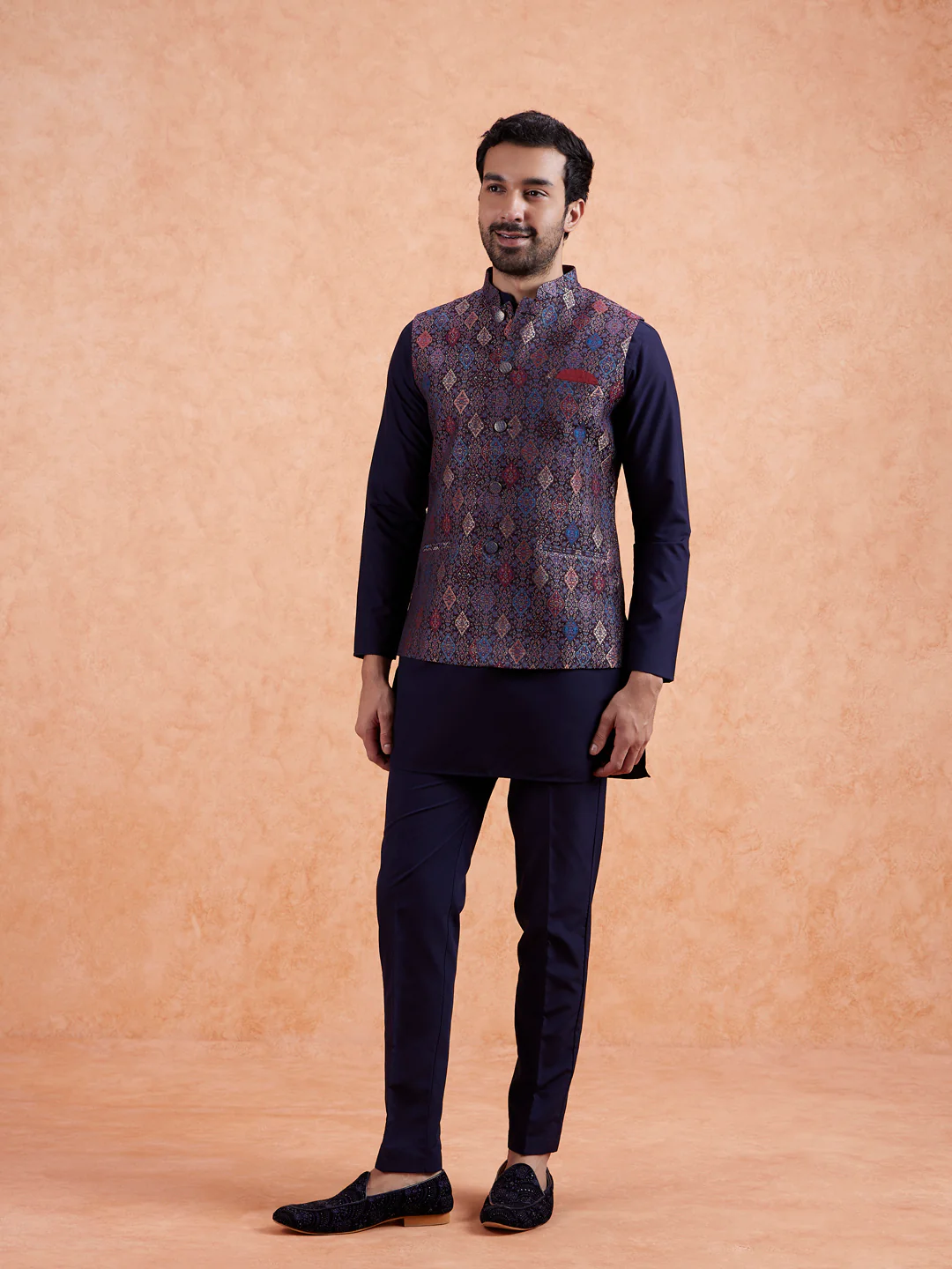 Multi-Coloured Jacquard Nehru Jacket - Image 3
