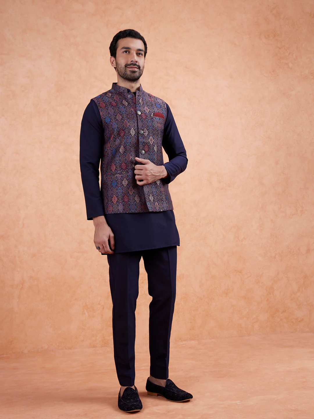 Multi-Coloured Jacquard Nehru Jacket - Image 4