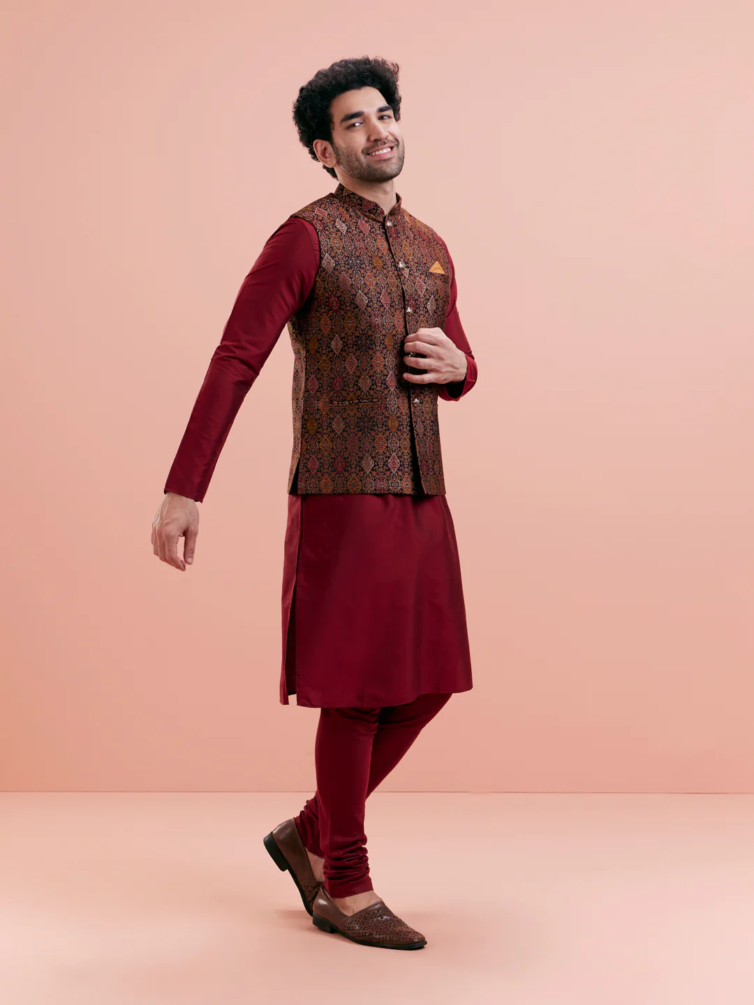 Multi Cotton Silk Printed Nehru Jacket - Image 4