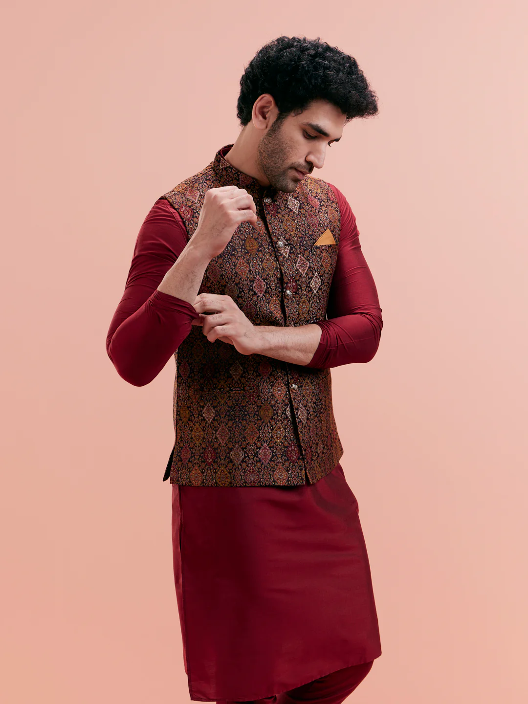 Multi Cotton Silk Printed Nehru Jacket - Image 7