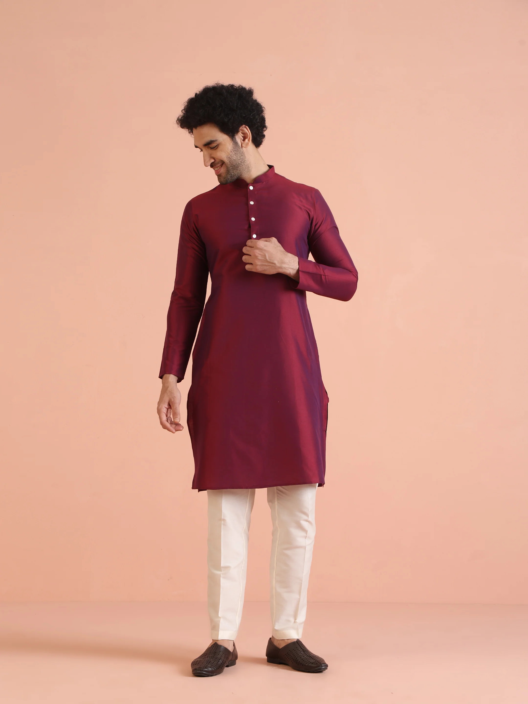 Cream Silk Blend Floral Sherwani with Kurta Trouser - Image 8
