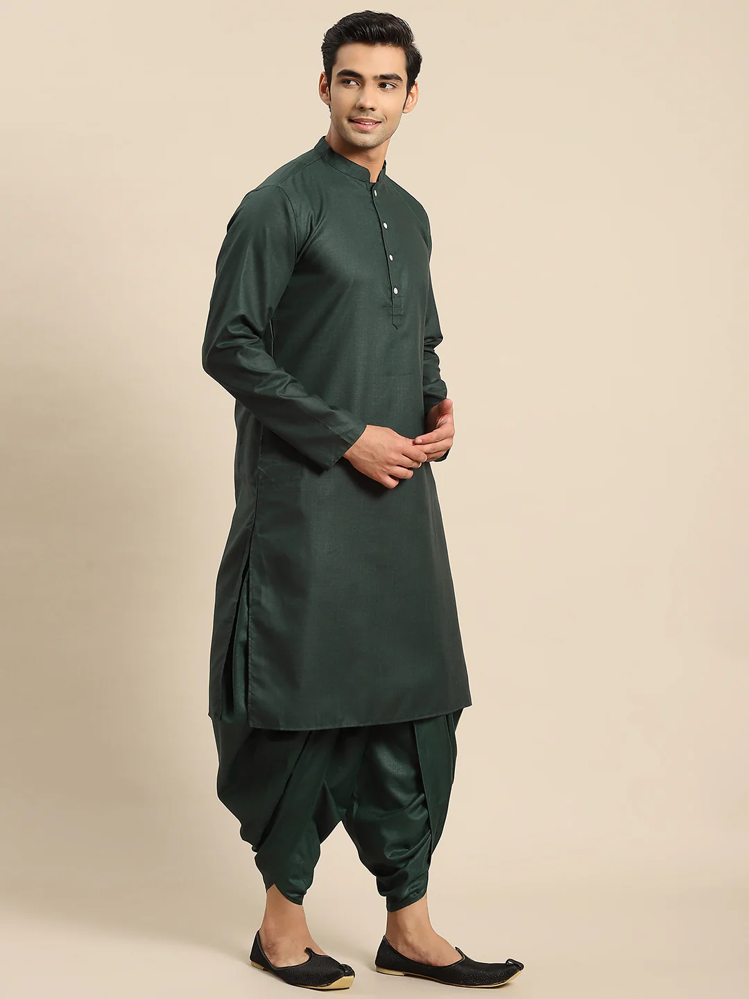 Men Mustard Yellow Solid Indowestern Churidar Set - Image 5
