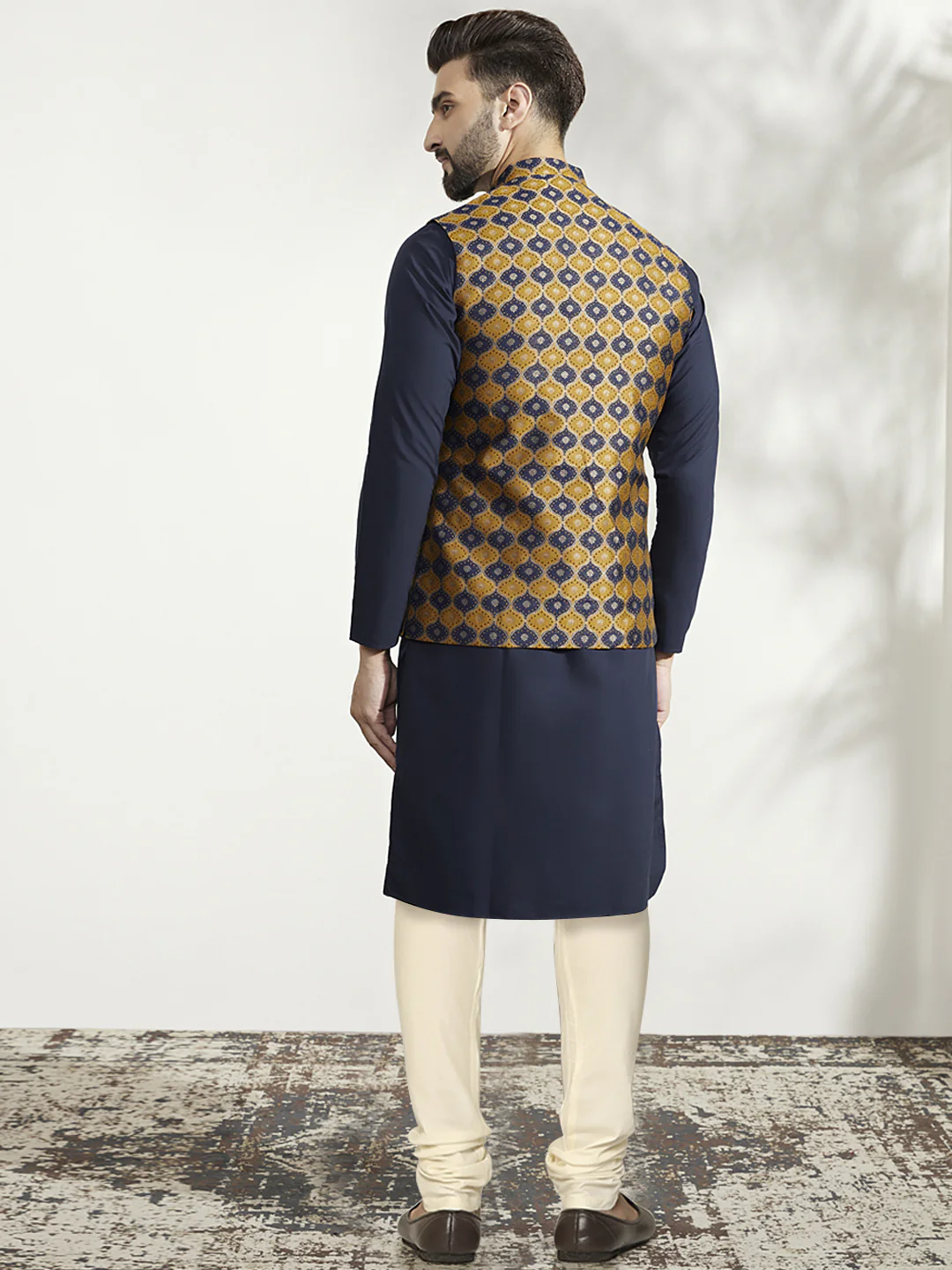 Men's Mustard Kurta Jacket Churidar Set - Image 4