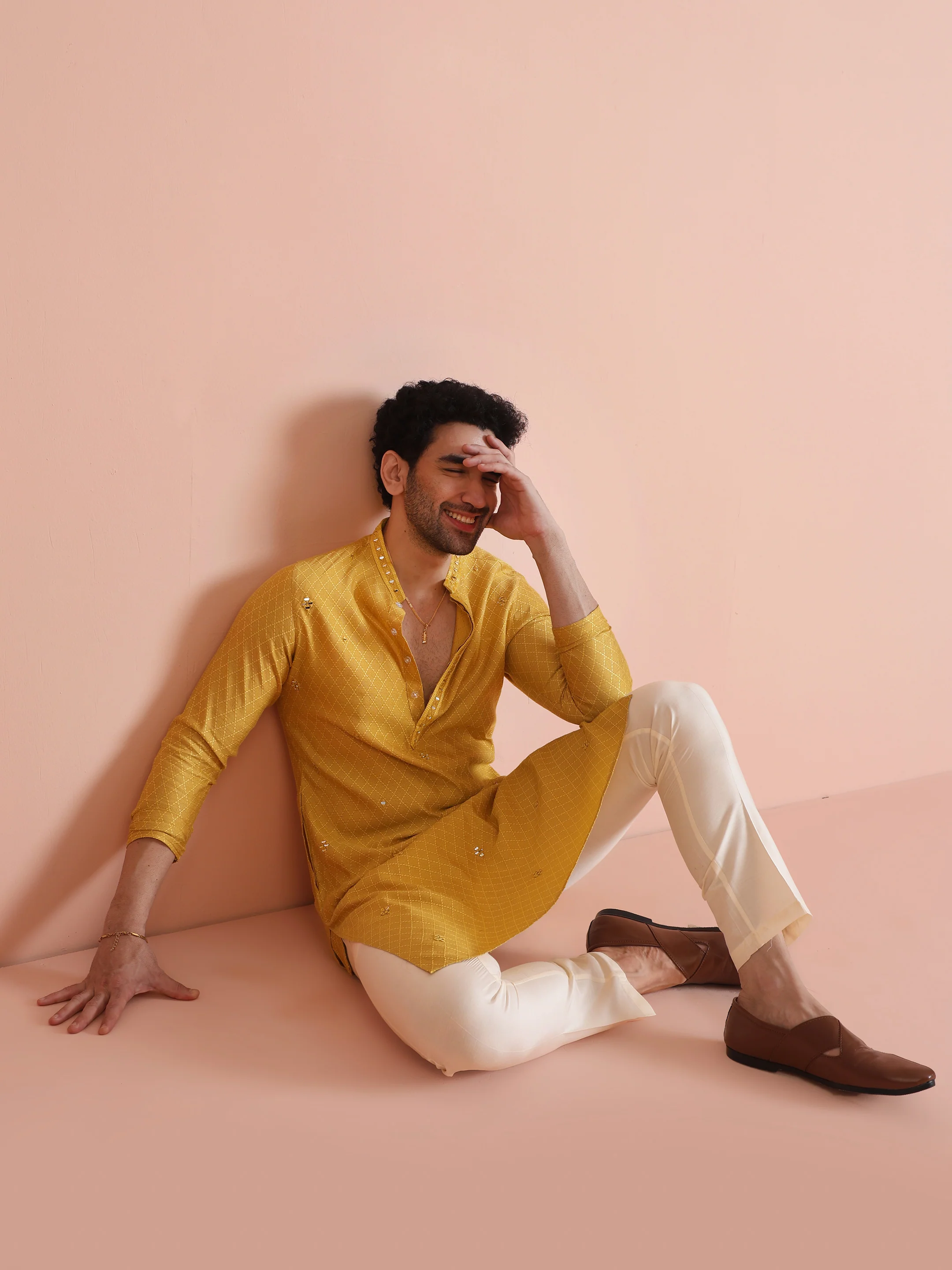 Men's Mustard Kurta Trouser Set - Image 8