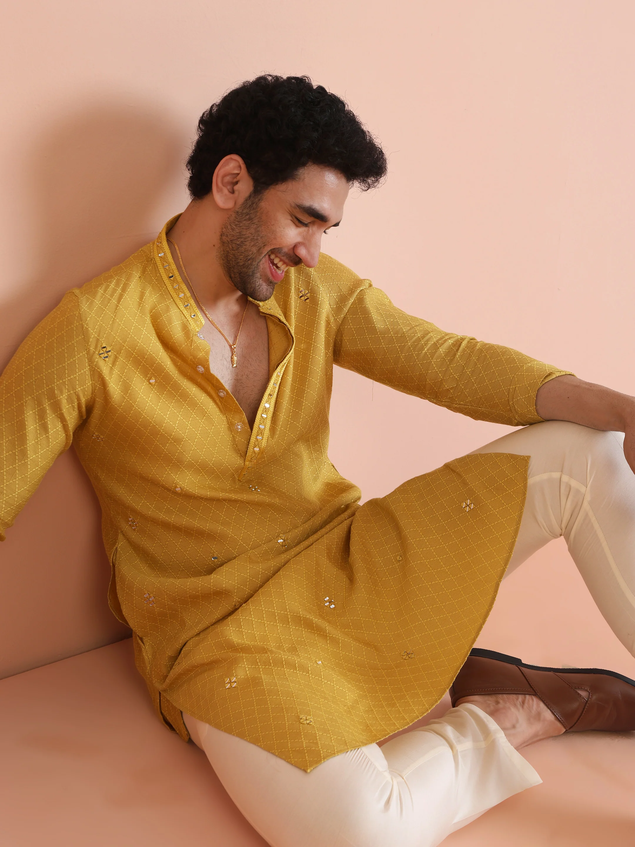 Men's Mustard Kurta Trouser Set - Image 9