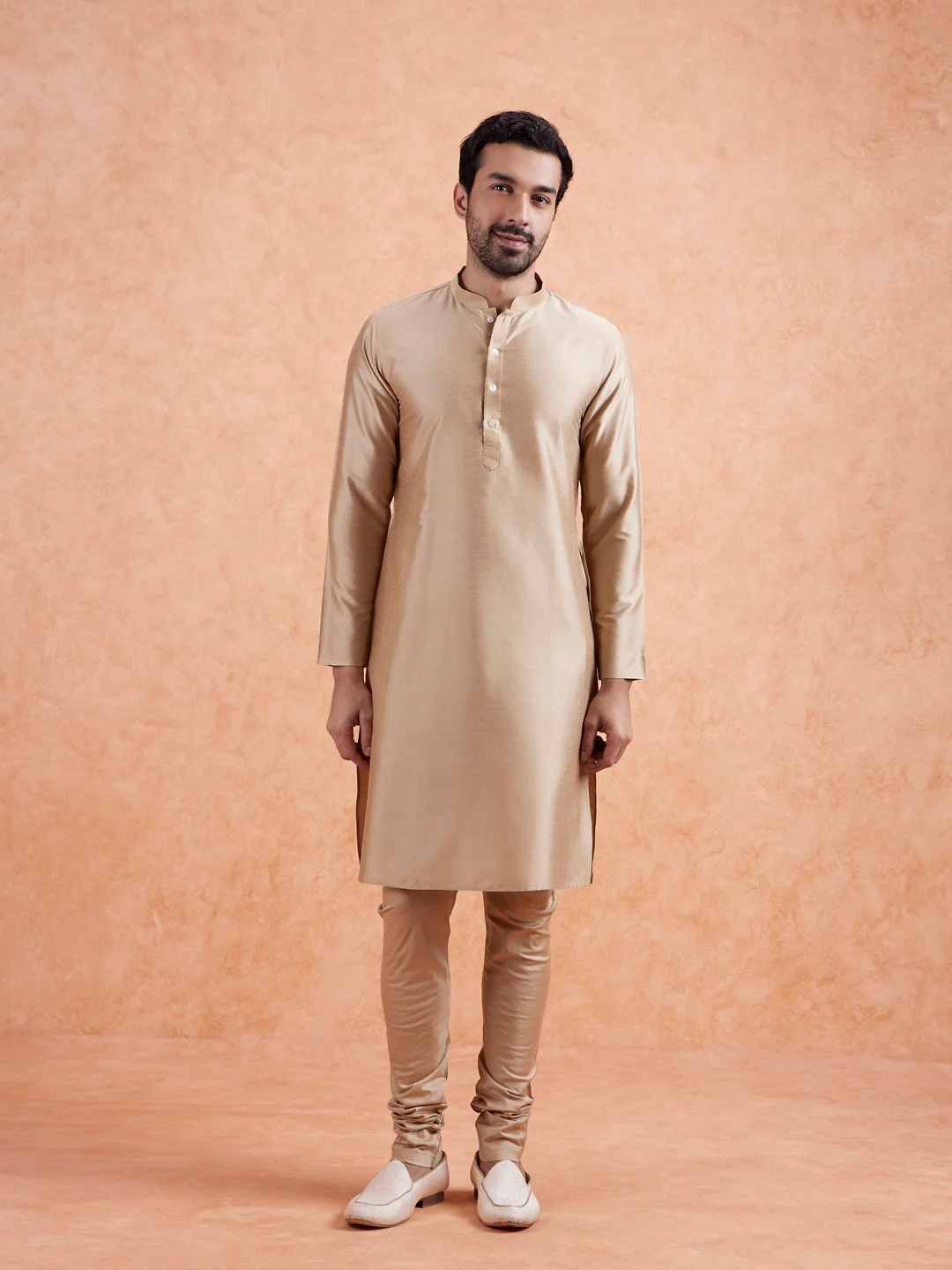 Navy Jacket Beige Kurta Churidar Set - Image 7