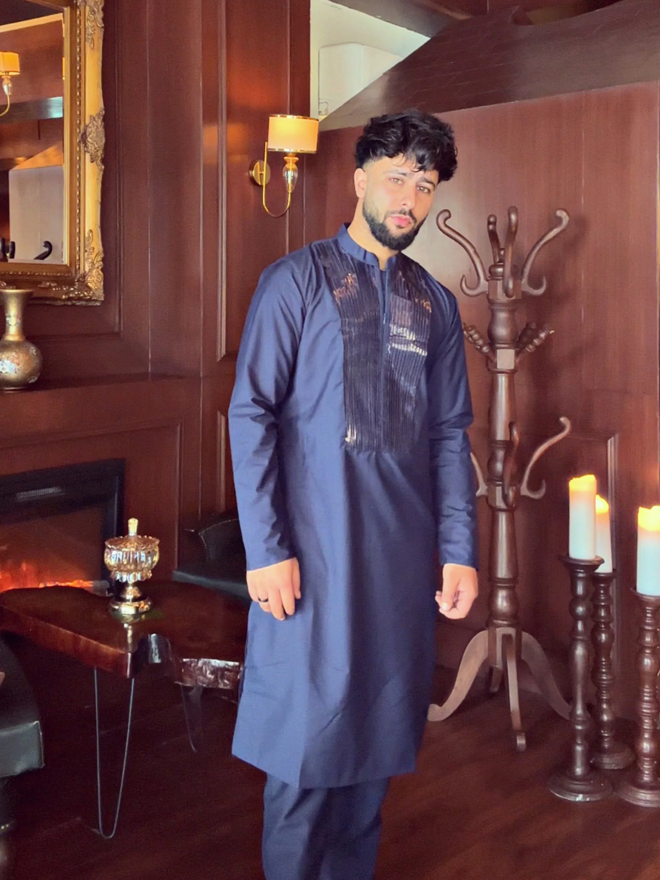 Navy Cotton Silk Mettallic Tape Basic Kurta - Image 8