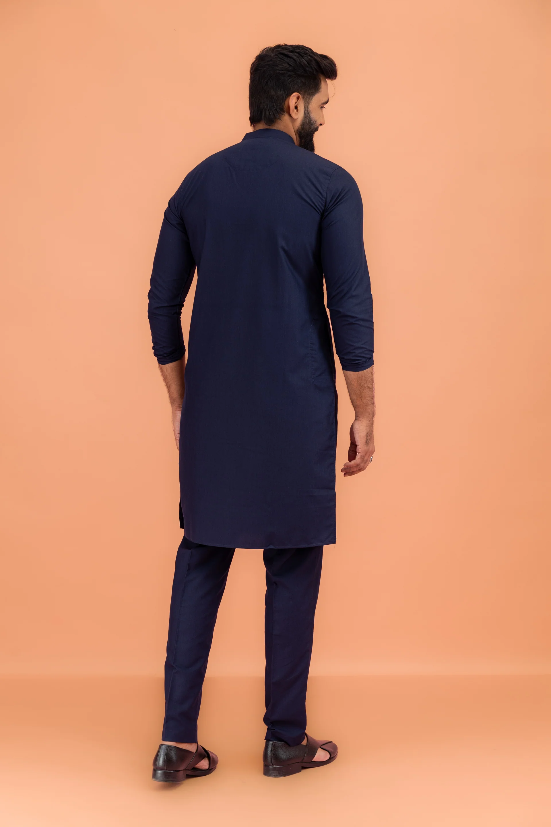 Men's Navy Blue Kurta Trouser Set - Image 6