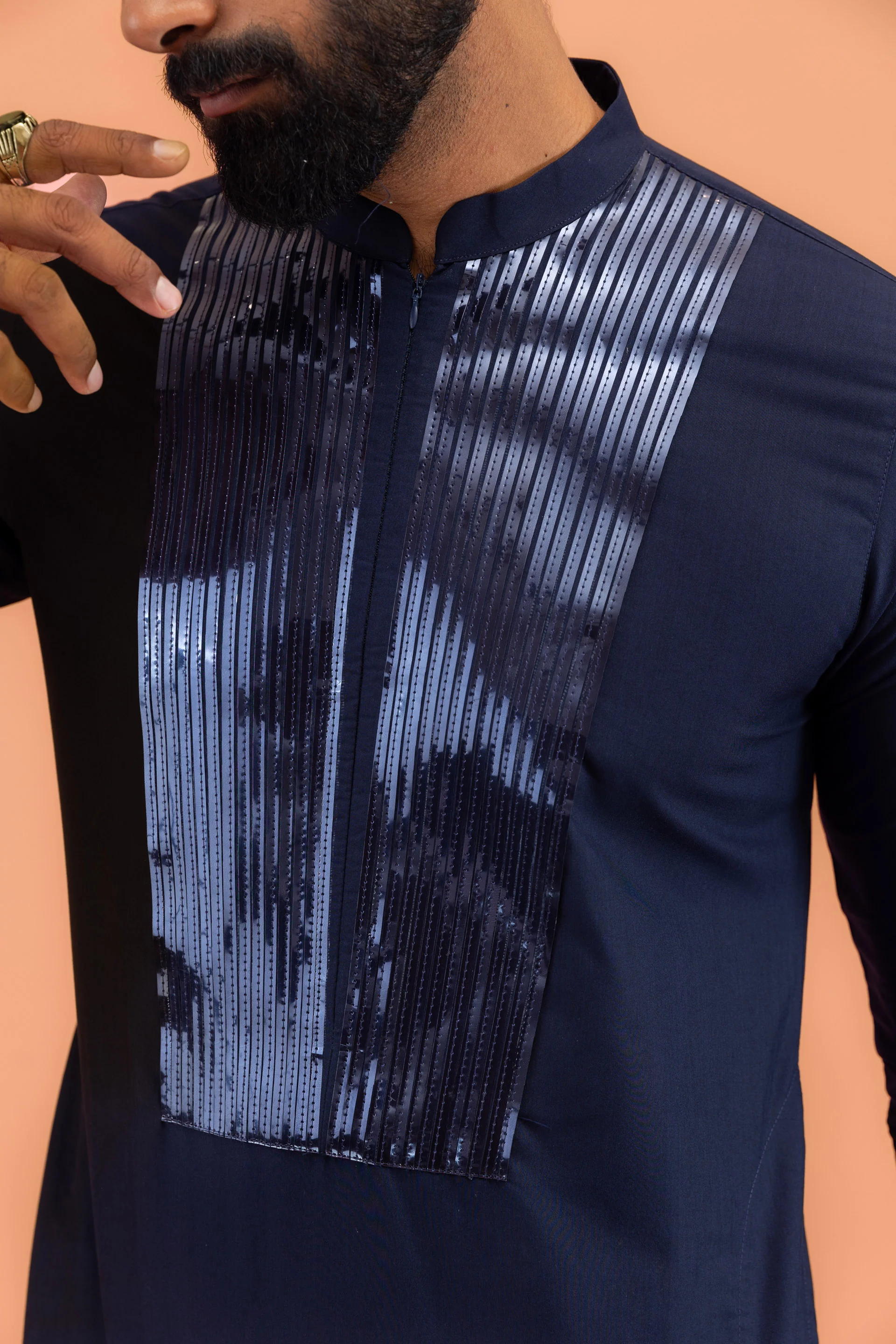Men's Navy Blue Kurta Trouser Set - Image 7
