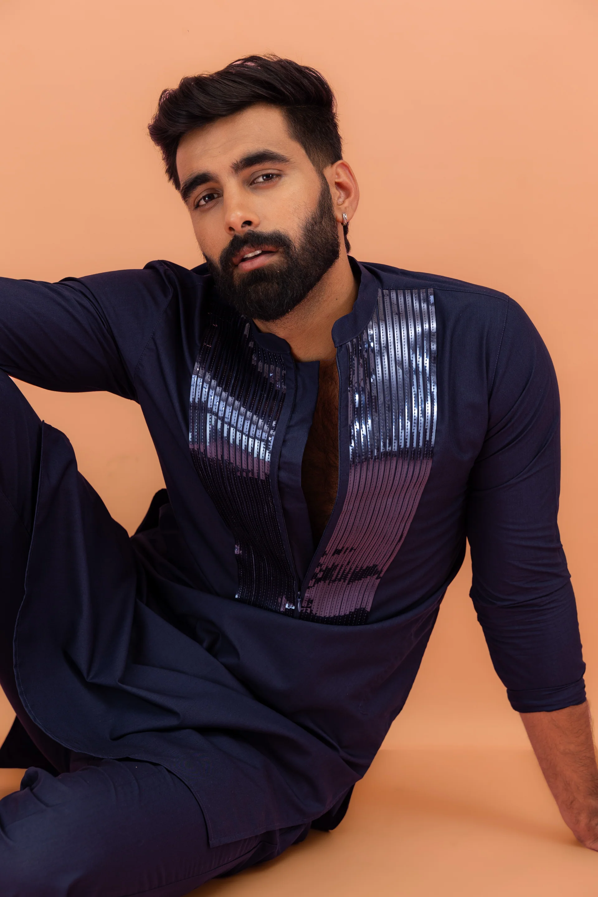 Men's Navy Blue Kurta Trouser Set - Image 9