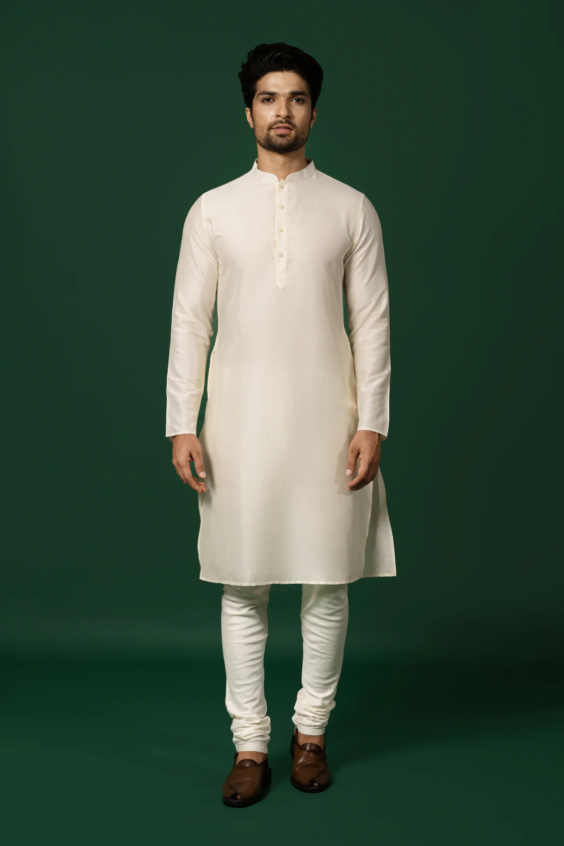 Cream Art Silk Embroidered Nehru Jacket Bundi with Kurta Churidar - Image 6