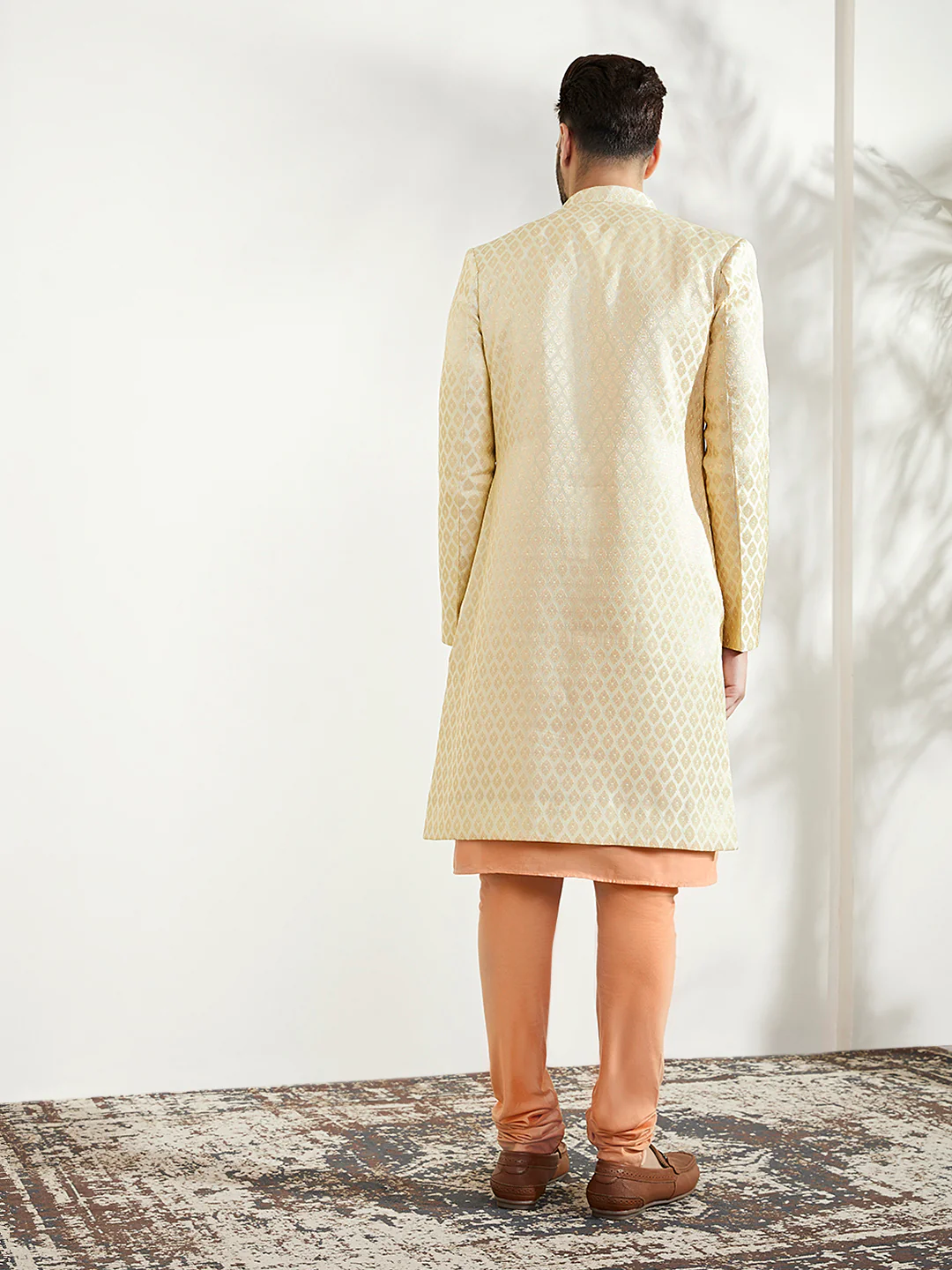 Men's Off White Kurta Indowestern Churidar Set - Image 4