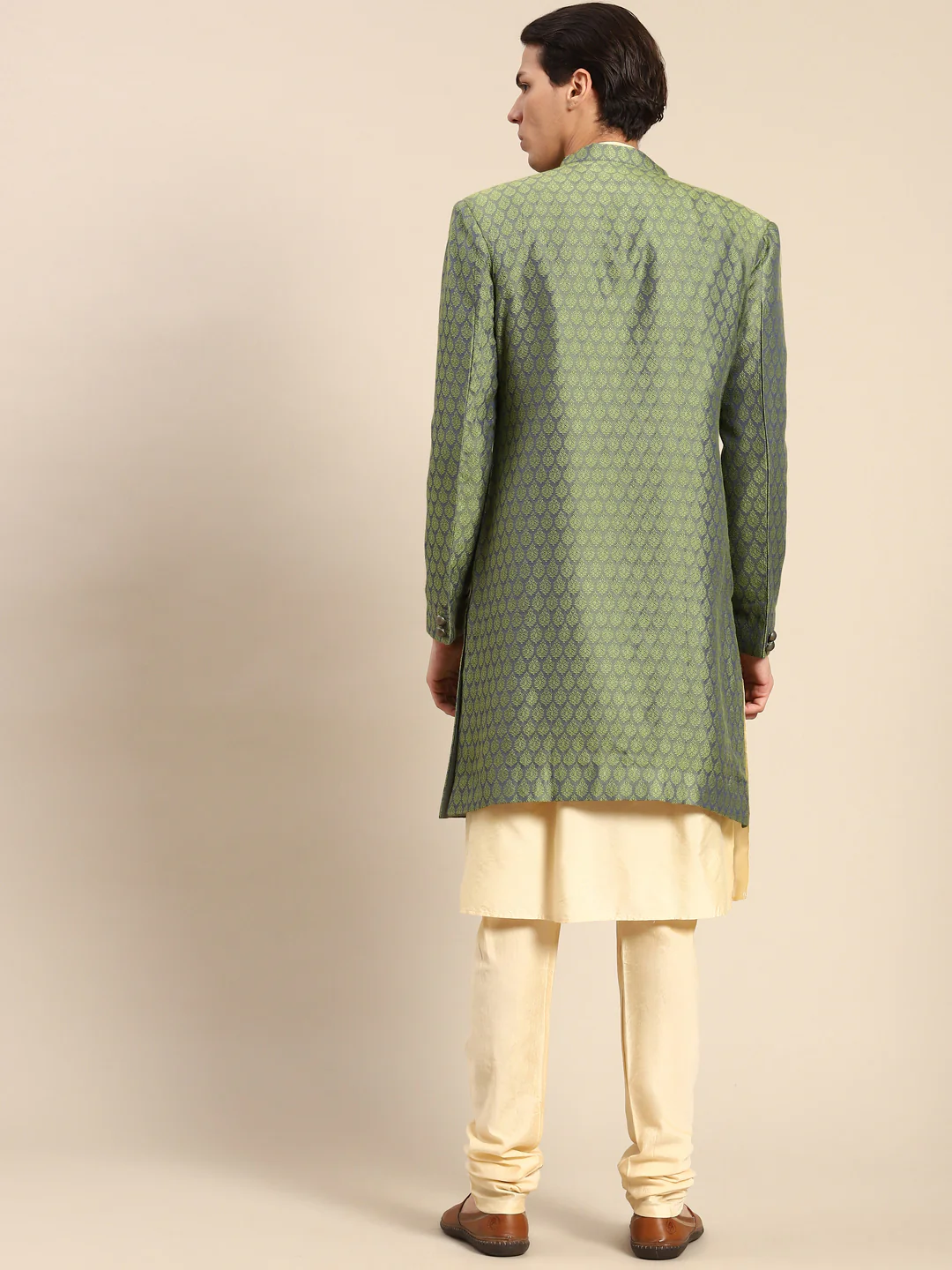 Kisah Men's Olive Kurta Indowestern Churidar Set - Image 2