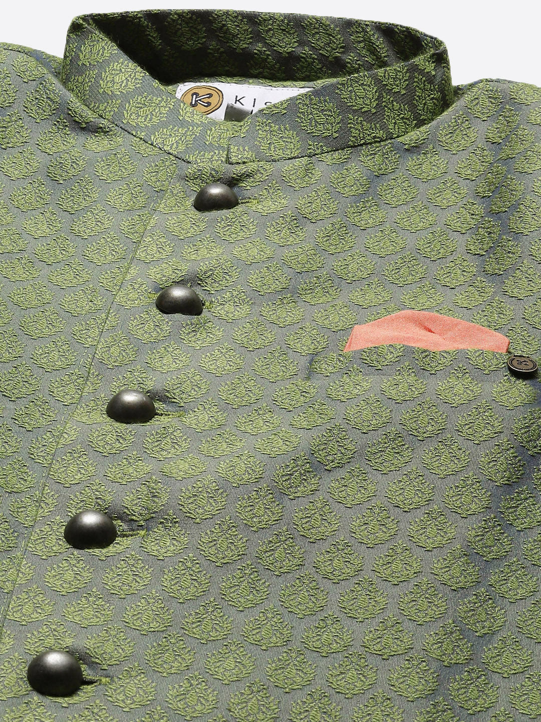Kisah Men's Olive Kurta Indowestern Churidar Set - Image 4