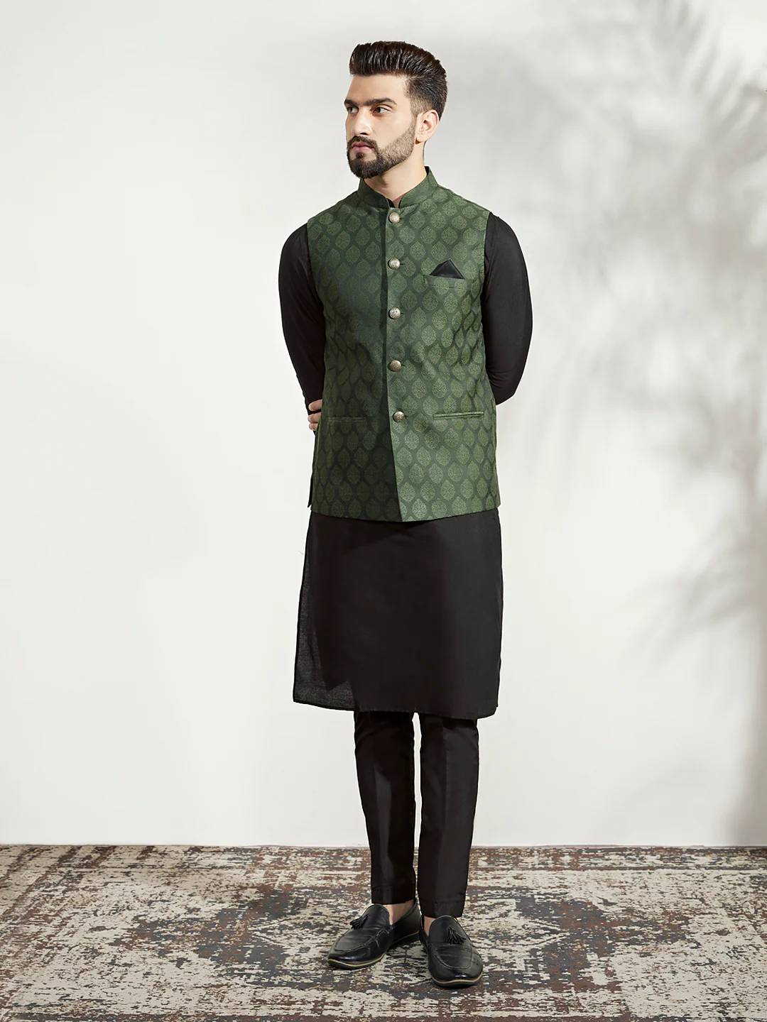 Olive Green Jacket Kurta Trouser Set