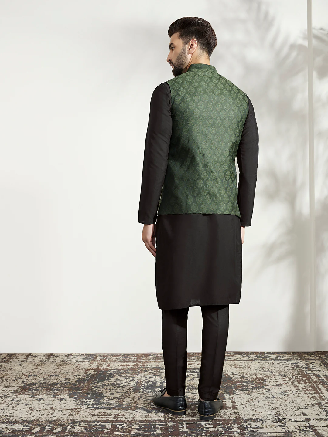 Olive Green Jacket Kurta Trouser Set - Image 4