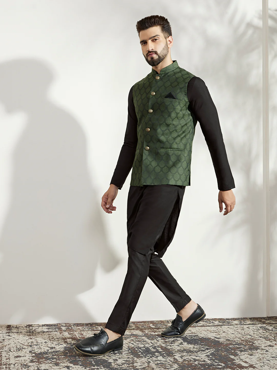 Olive Green Jacket Kurta Trouser Set - Image 8
