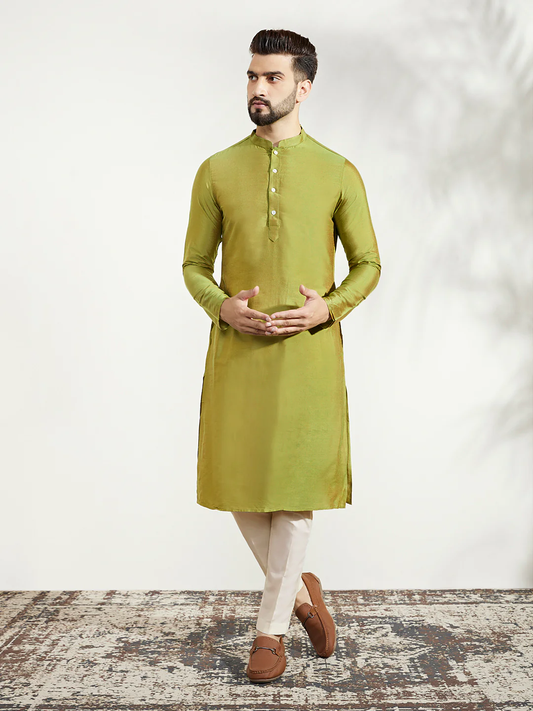 Olive Silk Jacquard Nehru Jacket Kurta Trouser - Image 5