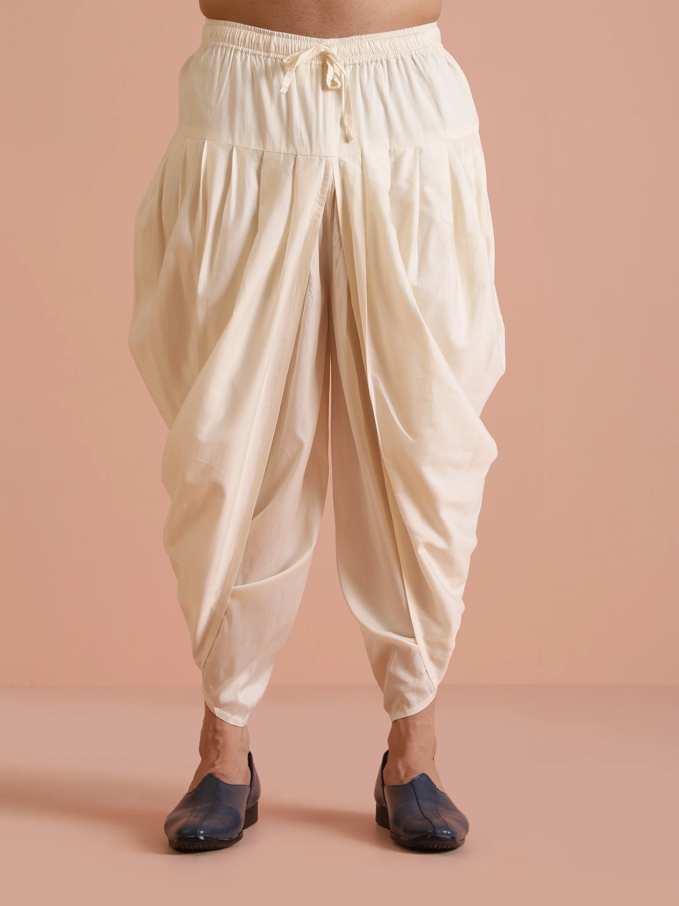 Beige Silk Blend Mirror Work Kurta Dhoti - Image 6