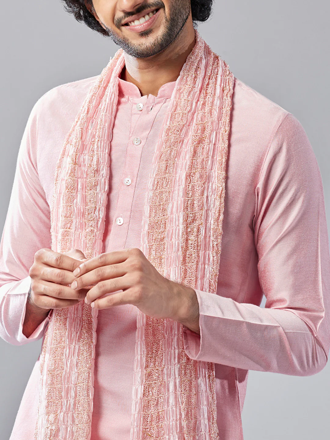 Pink Indo-Western Kurta Trouser Set with Dupatta - Image 6