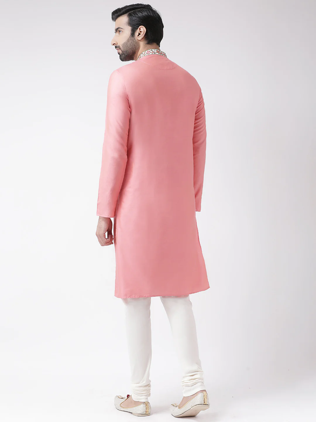 Men Solid Hot Pink Kurta Churidar Set - Image 4