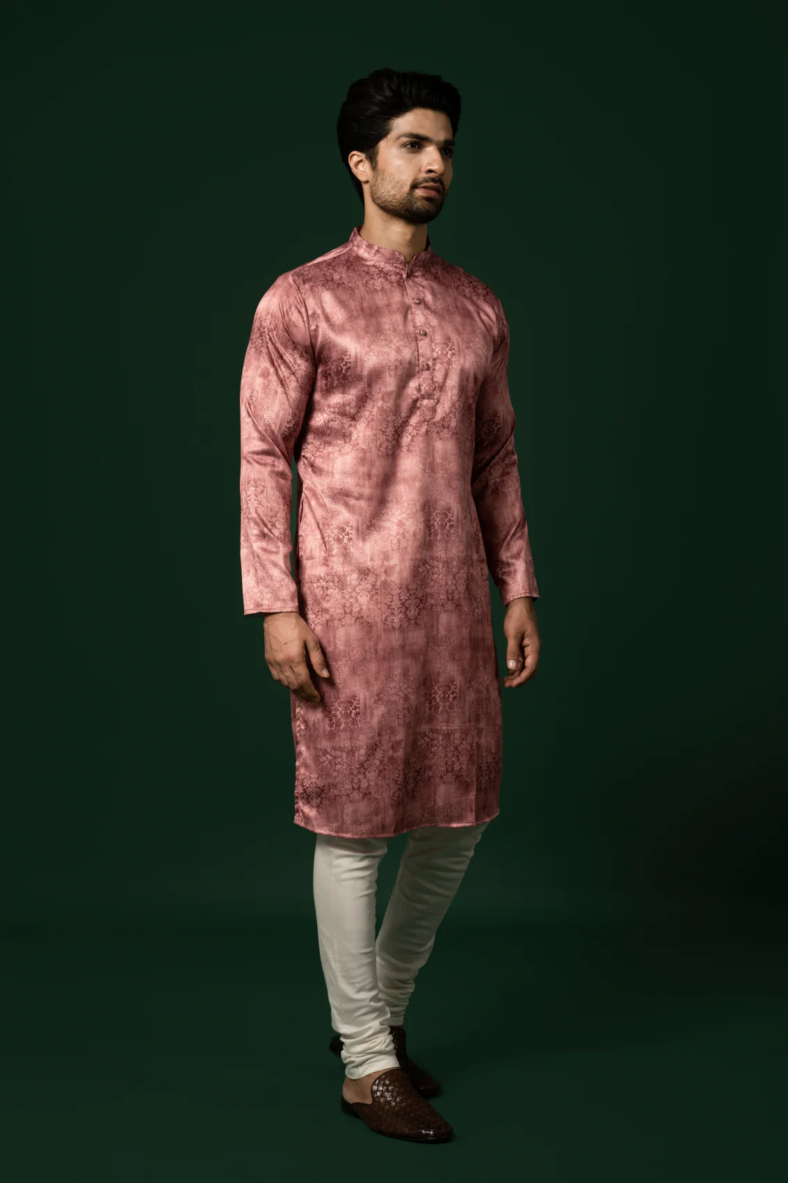 Pink Textured Silk Blend Kurta - Image 3