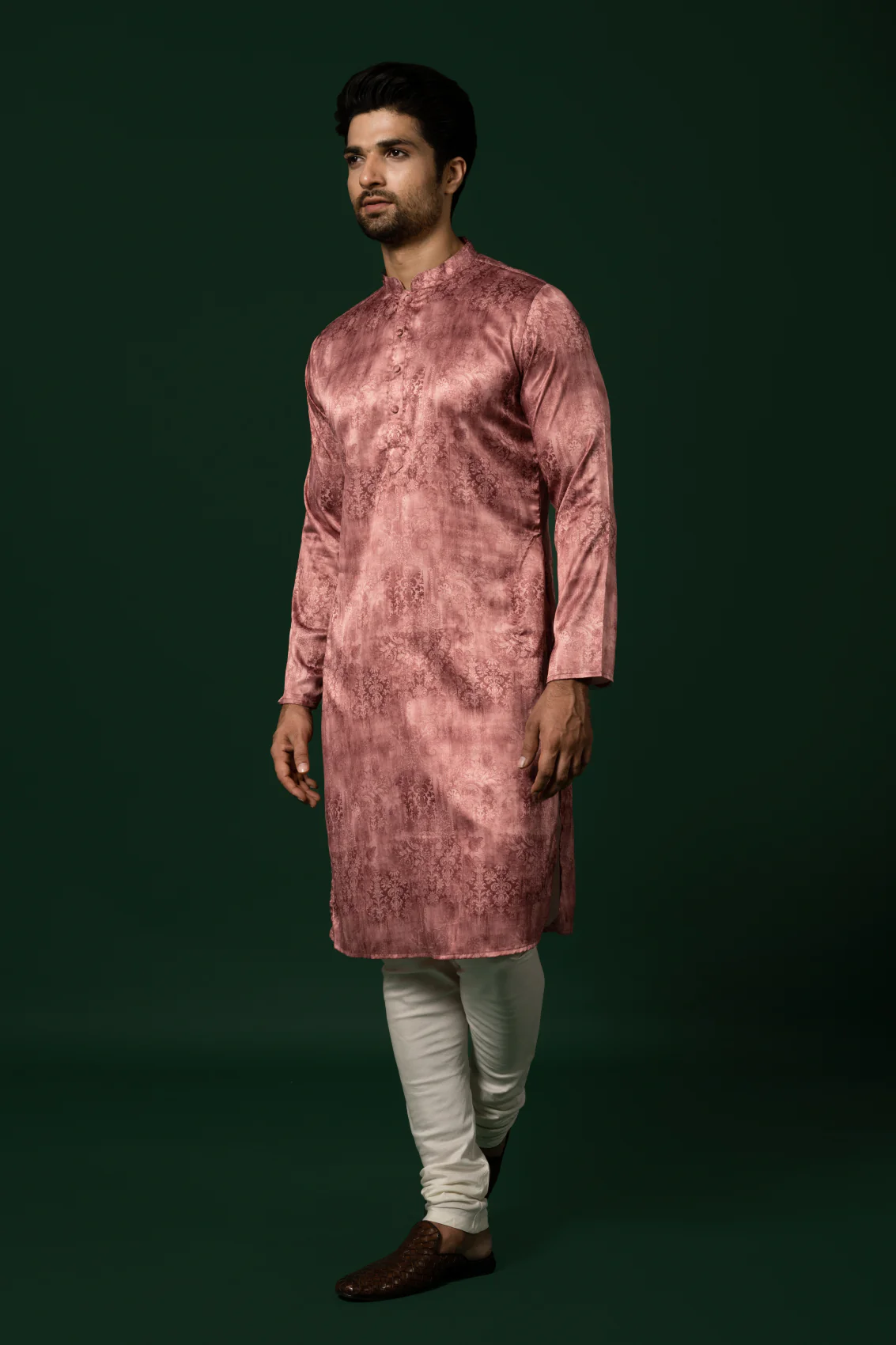 Pink Textured Silk Blend Kurta - Image 2