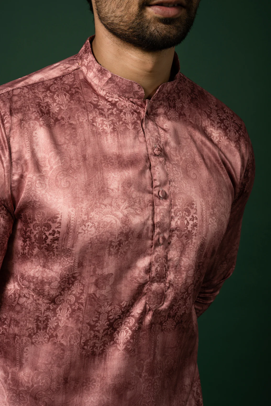 Pink Textured Silk Blend Kurta - Image 5