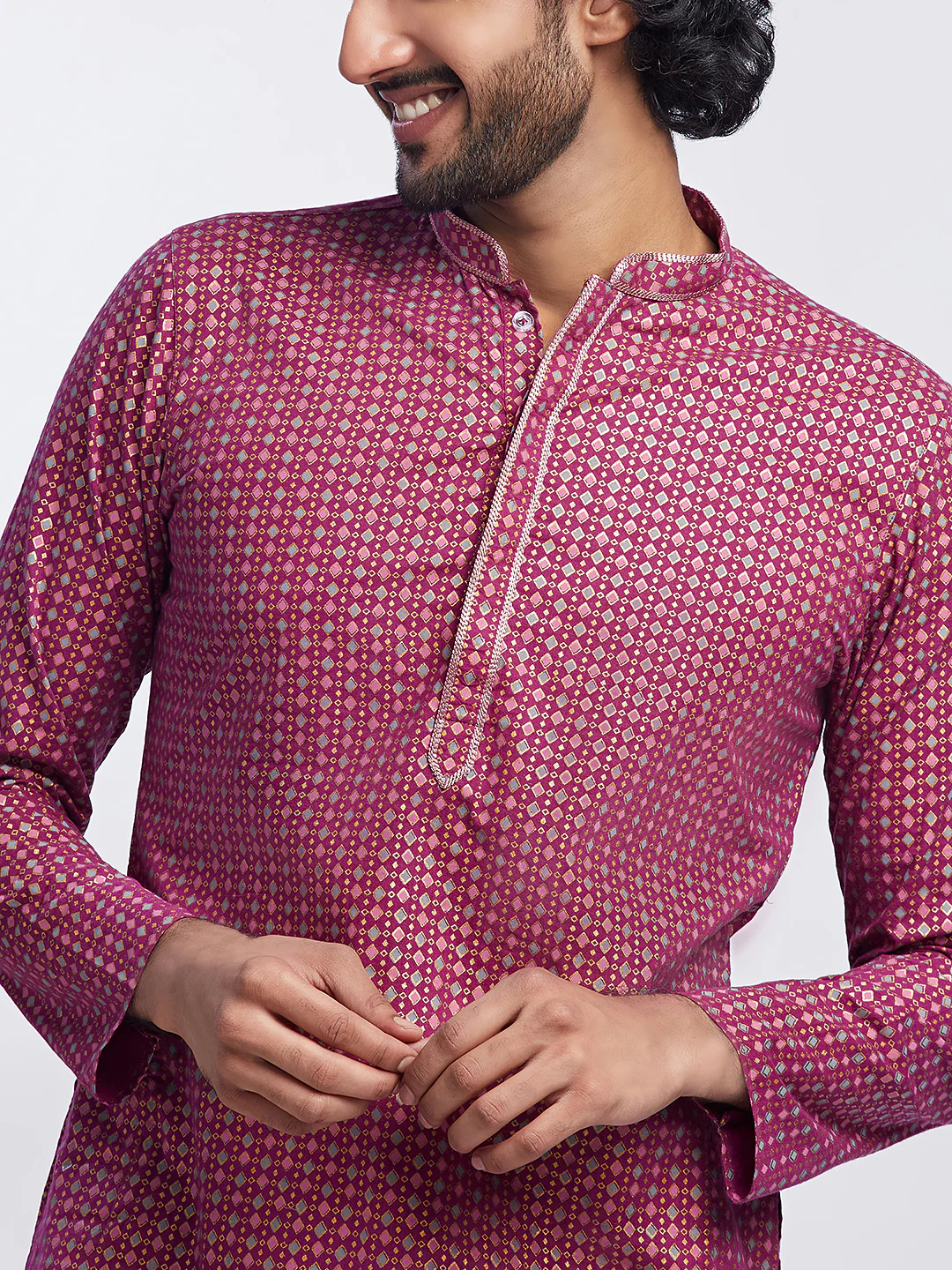 Men's Pink Kurta Dhoti Set - Image 6