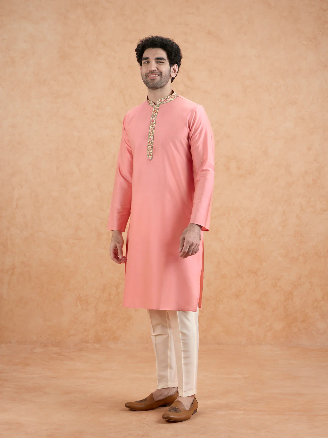 Pink Kurta with Embroidered Neckline - Image 4