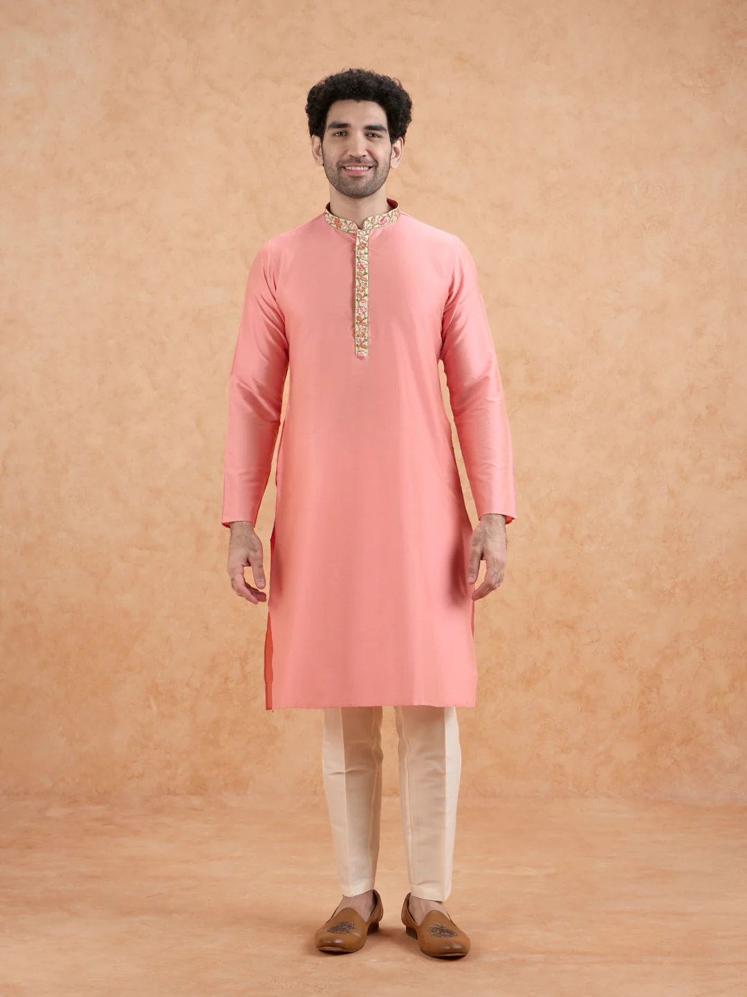 Pink Kurta with Embroidered Neckline - Image 7
