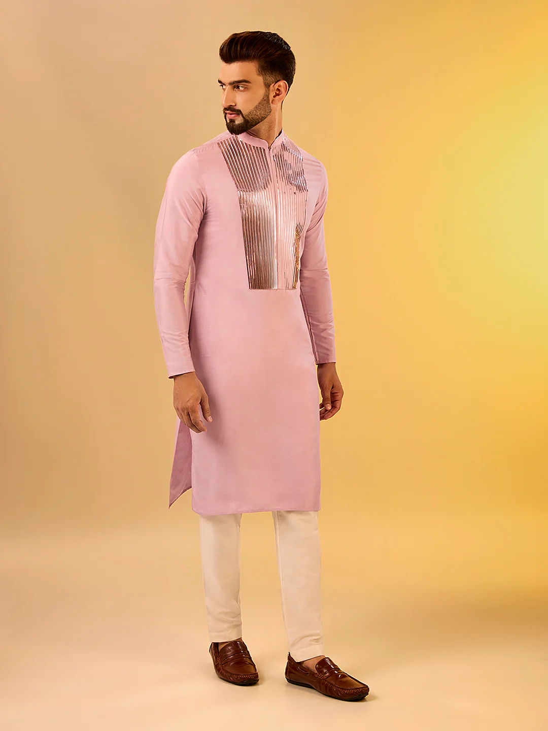Pink Cotton Silk Metallic Tape Basic Kurta - Image 3