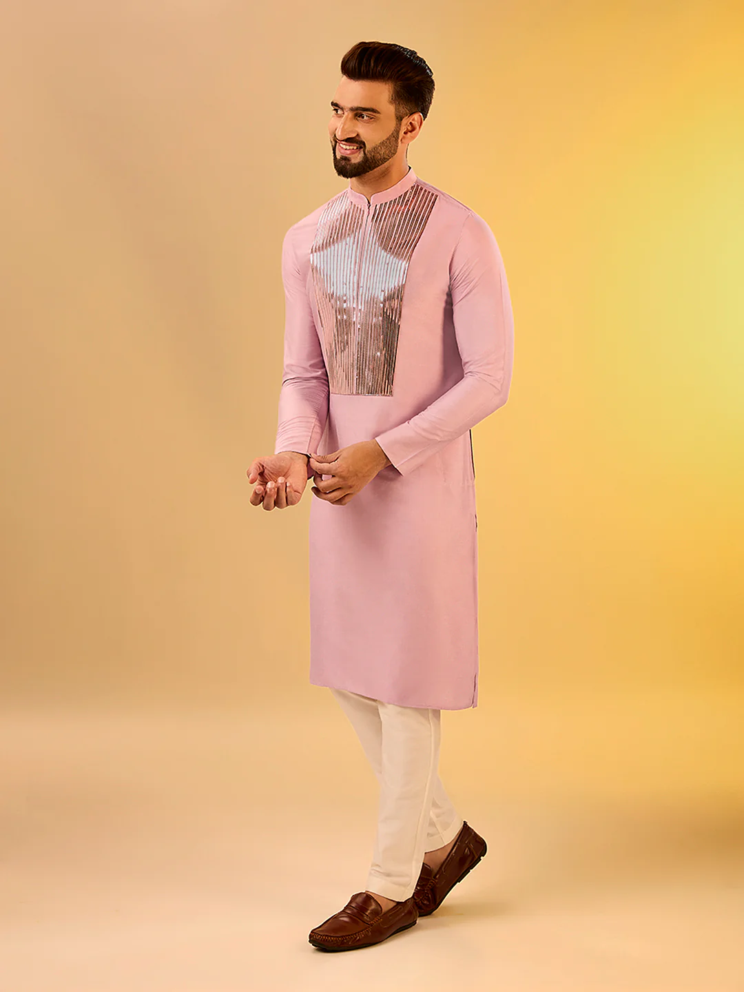 Pink Cotton Silk Metallic Tape Basic Kurta - Image 4