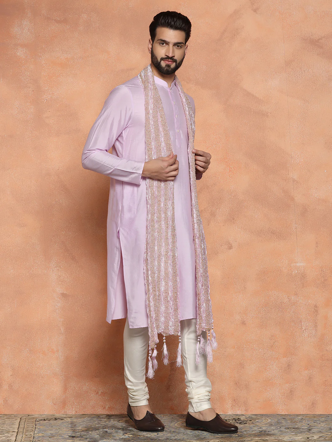 Pink Net Metallic Textured Dupatta - Image 2