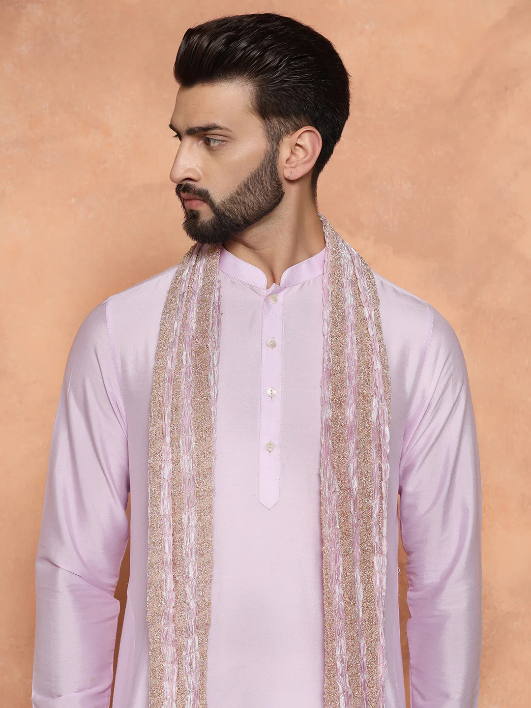 Pink Net Metallic Textured Dupatta - Image 4