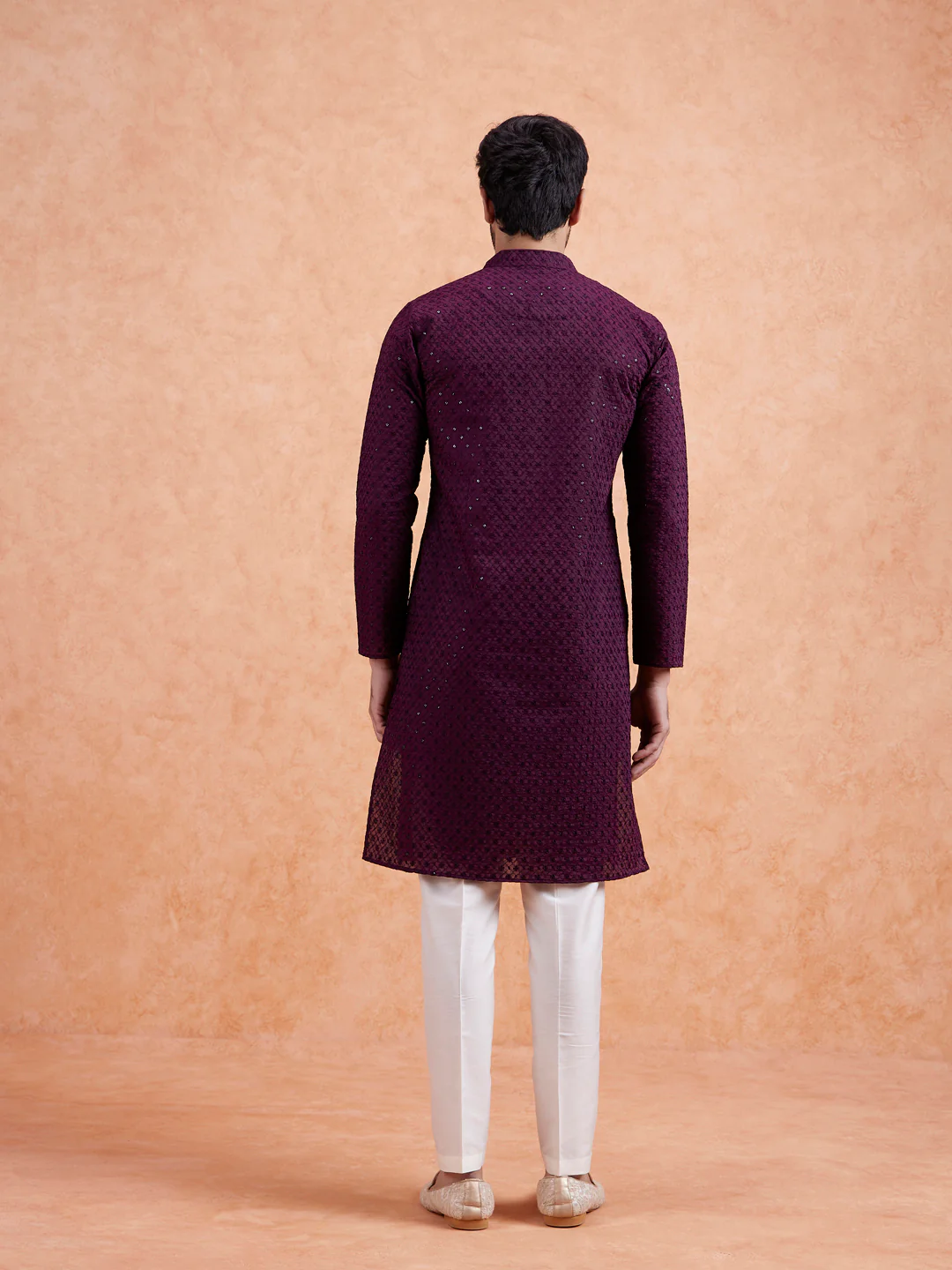 Wine Embroidered Silk Blend Kurta - Image 6