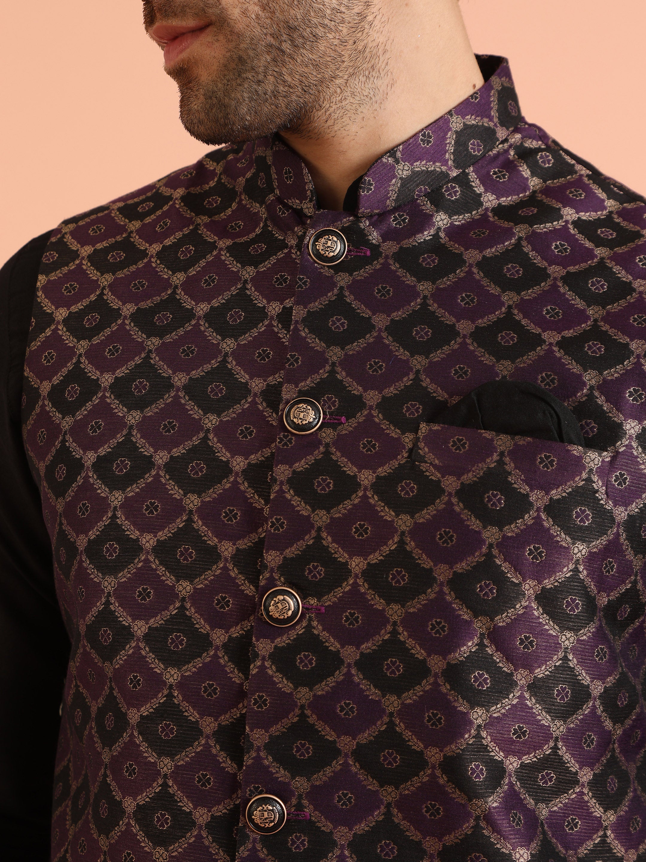 Purple Cotton Silk Textured Nehru Jacket - Image 7