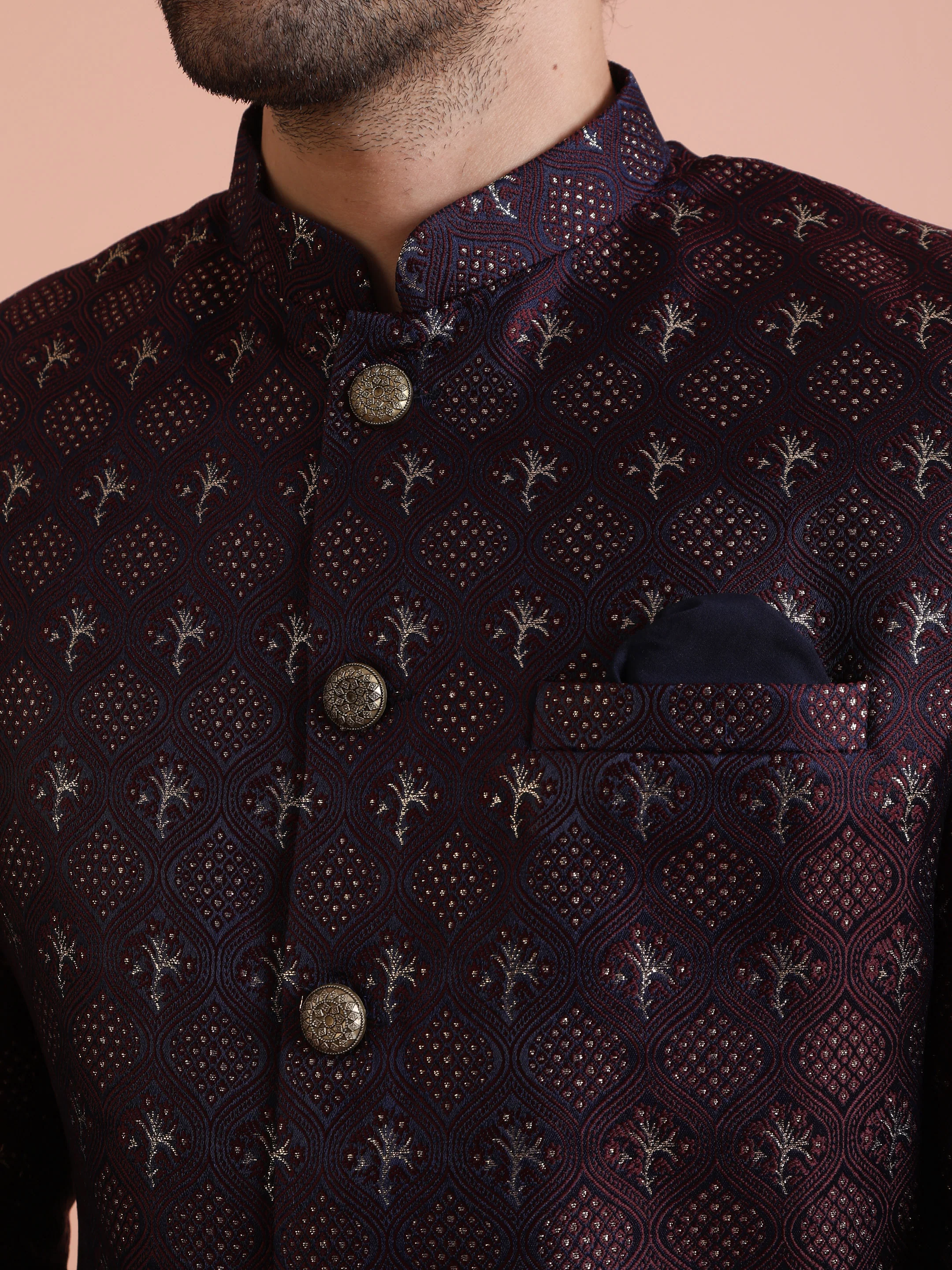 Men's Purple & Wine Indowestern Churidar Set - Image 5