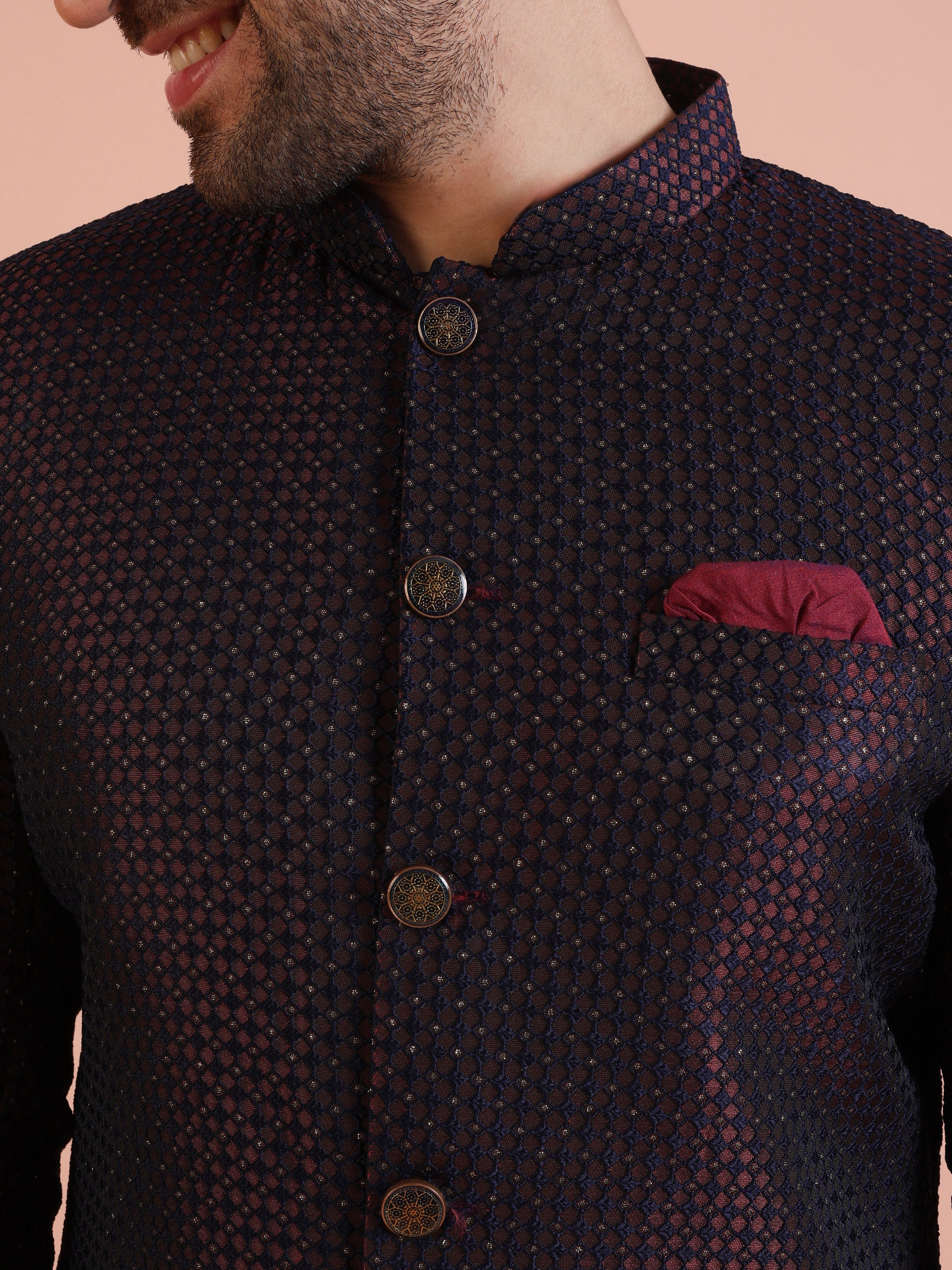 Maroon Black Textured Sherwani Trouser Set - Image 6
