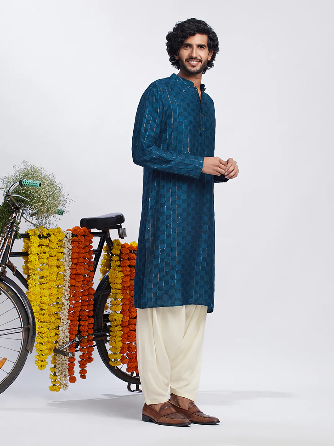 Men's Turquoise Blue Kurta Patiala Set - Image 2