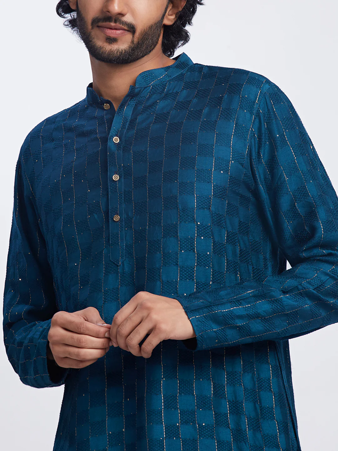 Men's Turquoise Blue Kurta Patiala Set - Image 5