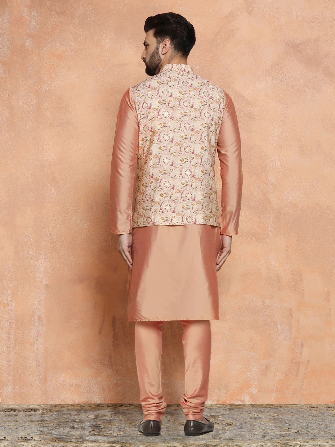 Multi Printed Silk Blend Nehru Jacket Kurta Churidar Set - Image 4
