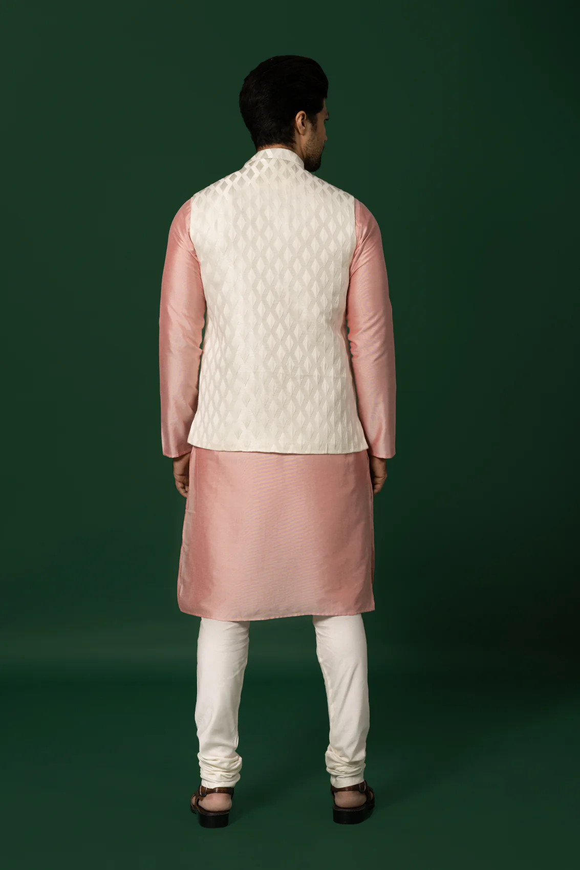 White Jacket Pink Kurta Churidar Set - Image 4