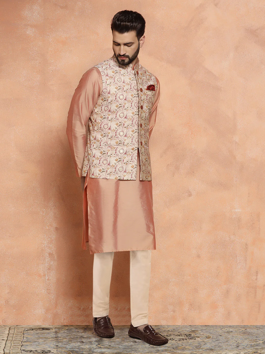 Men's White Kurta Jacket Trouser Set - Image 2