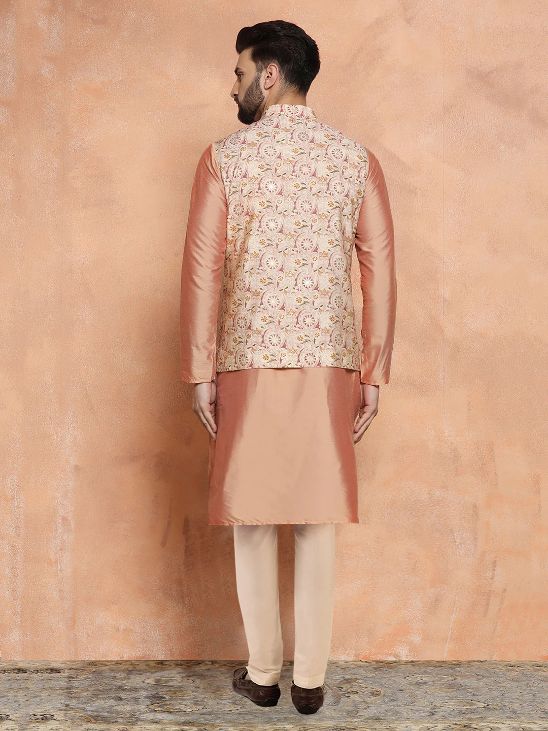 Men's White Kurta Jacket Trouser Set - Image 4