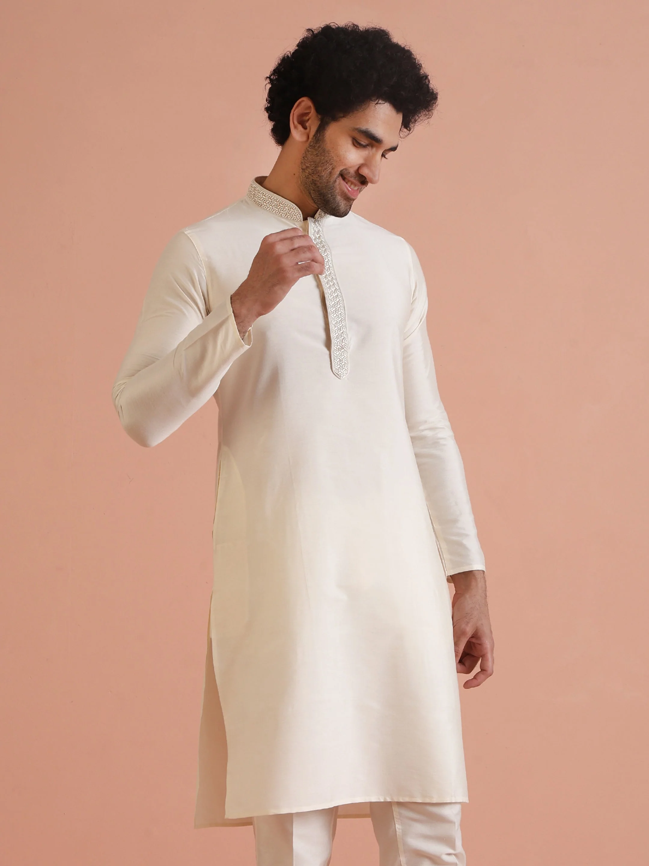 Cream Embroidered Kurta - Image 9