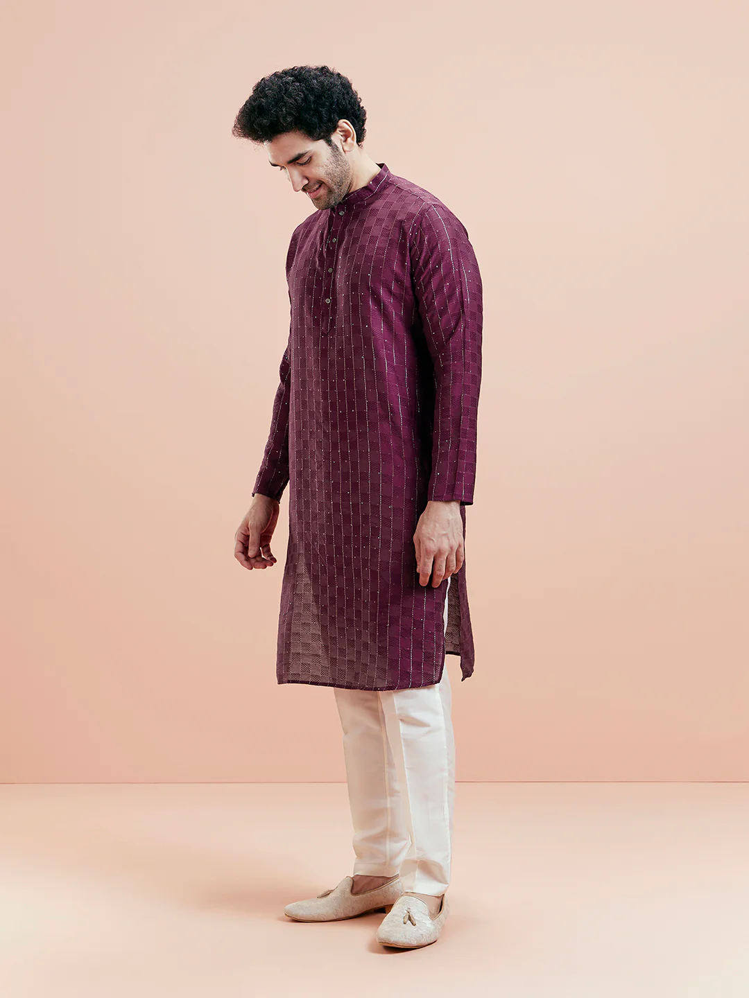 Men's Wine Kurta Trouser Set - Image 3