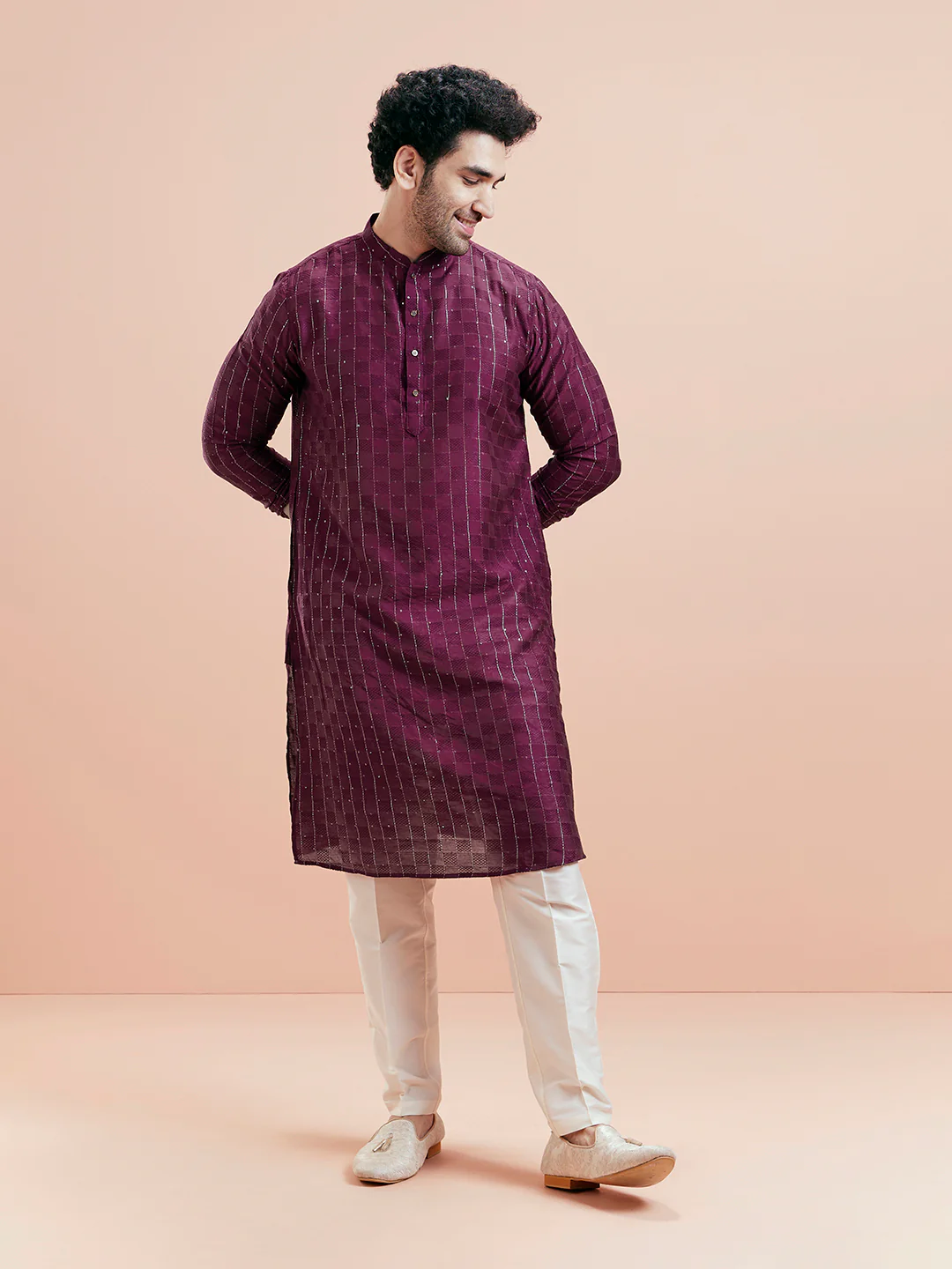 Men's Wine Kurta Trouser Set - Image 6