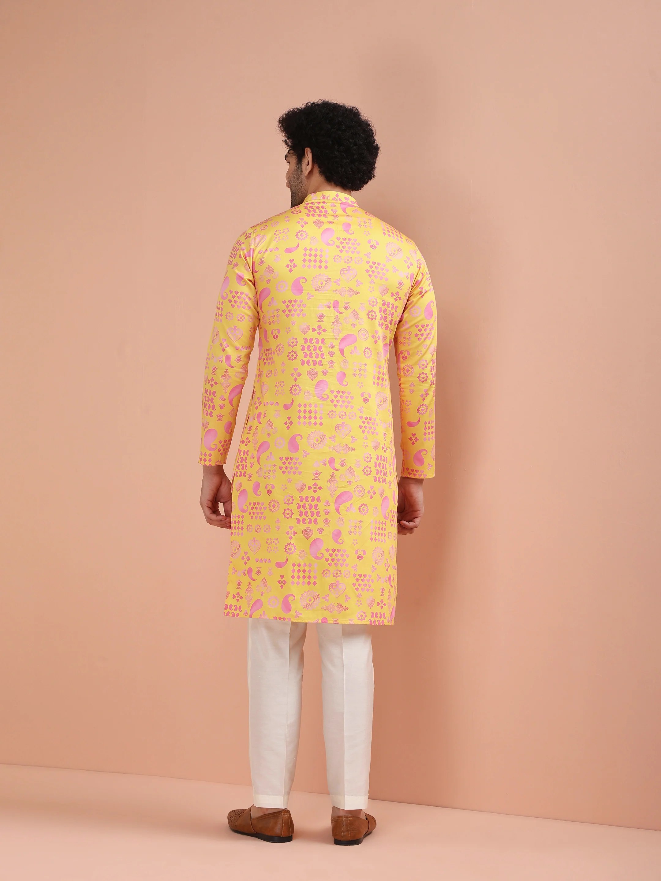 Yellow Printed Kurta-Printed Festive Wear - Image 4