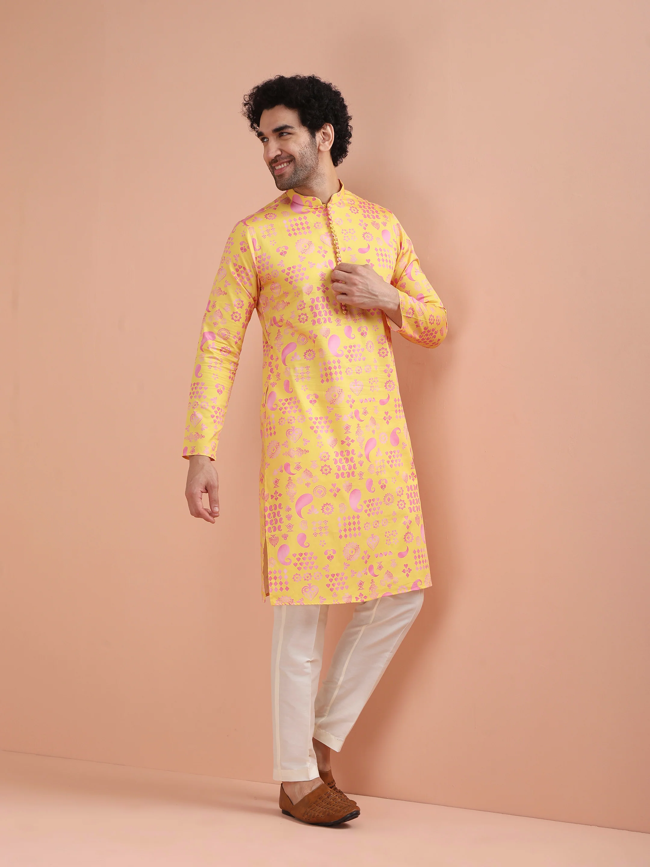 Yellow Printed Kurta-Printed Festive Wear - Image 6